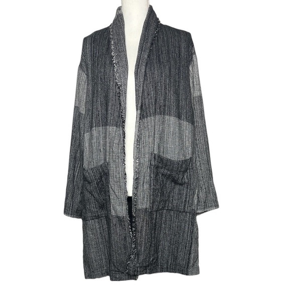 Eileen Fisher Organic Cotton Striped Long Cardigan Jacket - Picture 2 of 8